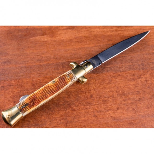 Kissing Crane Amber Bone Stiletto Pocket Knife