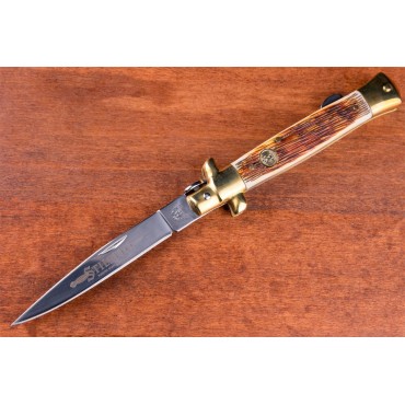 Kissing Crane Amber Bone Stiletto Pocket Knife