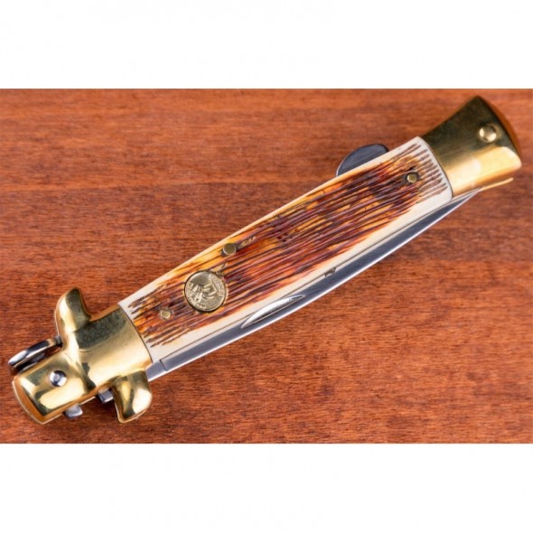 Kissing Crane Amber Bone Stiletto Pocket Knife