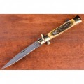 Kissing Crane Burnt Bone Stiletto Knife - Damascus Blade