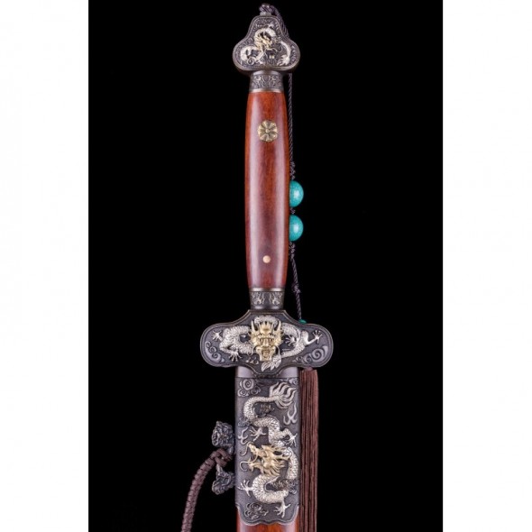 Dragon Jian Chinese Sword Hazuya Polish Blade Damascus Folded