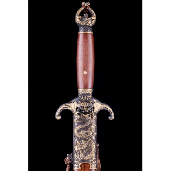 Chinese Sword Leaping The Dragon Gate 4-Sided Damascus Folded