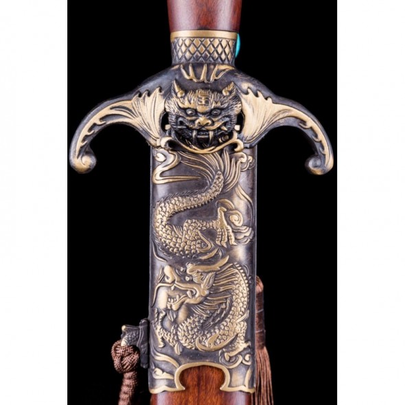Chinese Sword Leaping The Dragon Gate 4-Sided Damascus Folded