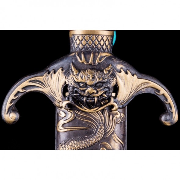 Chinese Sword Leaping The Dragon Gate 4-Sided Damascus Folded