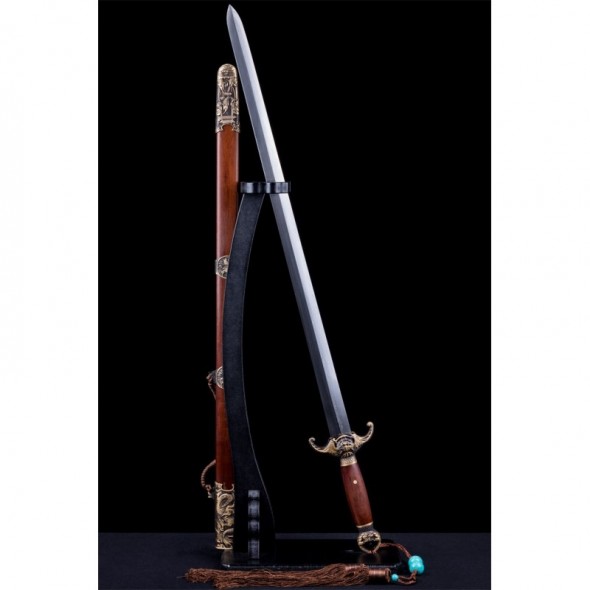 Chinese Sword Leaping The Dragon Gate 4-Sided Damascus Folded