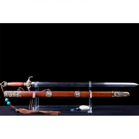Chinese Sword Leaping The Dragon Gate 4-Sided Damascus Folded