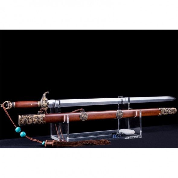 Chinese Sword Leaping The Dragon Gate 4-Sided Damascus Folded