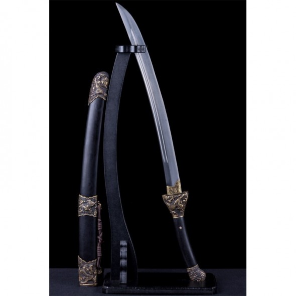 Chinese Qilin Kirin Qing Dao Sword Damascus Folded Steel Hand Polish Blade