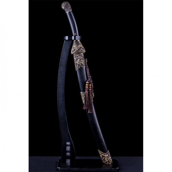 Chinese Qilin Kirin Qing Dao Sword Damascus Folded Steel Hand Polish Blade