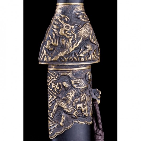 Chinese Qilin Kirin Qing Dao Sword Damascus Folded Steel Hand Polish Blade