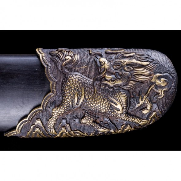 Chinese Qilin Kirin Qing Dao Sword Damascus Folded Steel Hand Polish Blade