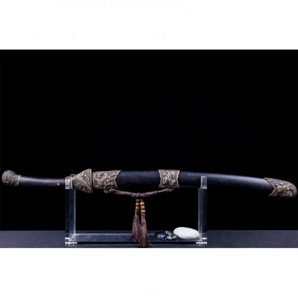 Chinese Qilin Kirin Qing Dao Sword Damascus Folded Steel Hand Polish Blade