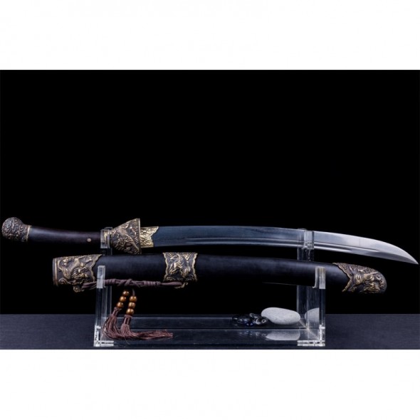 Chinese Qilin Kirin Qing Dao Sword Damascus Folded Steel Hand Polish Blade