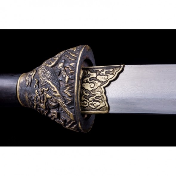 Chinese Qilin Kirin Qing Dao Sword Damascus Folded Steel Hand Polish Blade