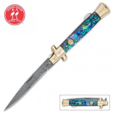 Kissing Crane Genuine Abalone Damascus Stiletto Knife