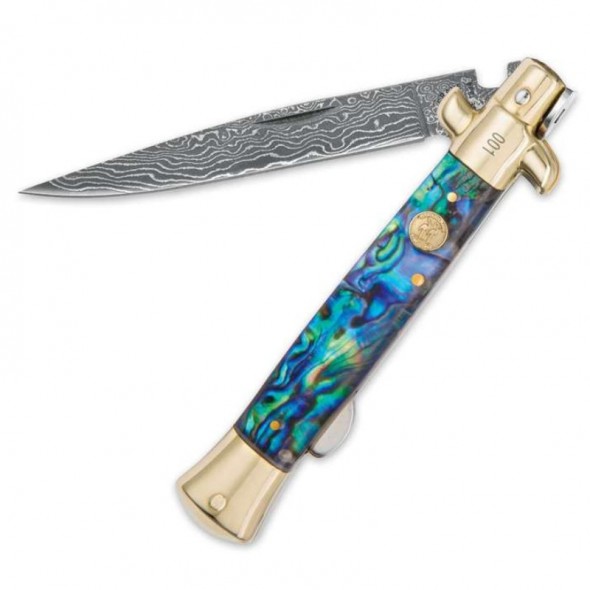 Kissing Crane Genuine Abalone Damascus Stiletto Knife