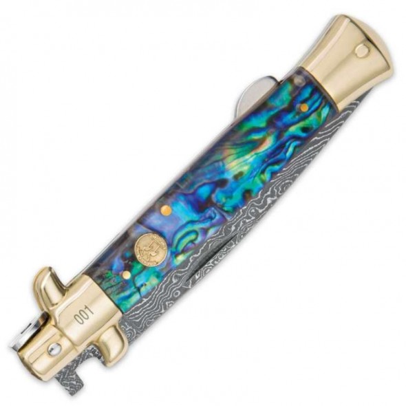 Kissing Crane Genuine Abalone Damascus Stiletto Knife