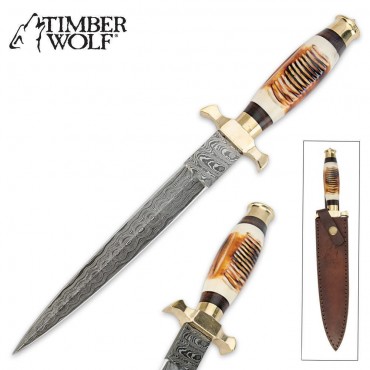 Timber Wolf Elite Damascus & Bone Dagger Knife
