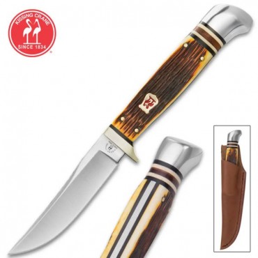 Kissing Crane Amber Bone Hunter Knife
