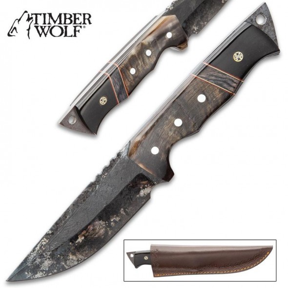 Timber Wolf Ram Horn Knife With Sheath