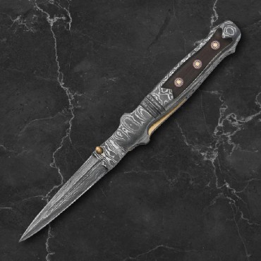 Timber Wolf Mosaic Damascus Stiletto Pocket Knife