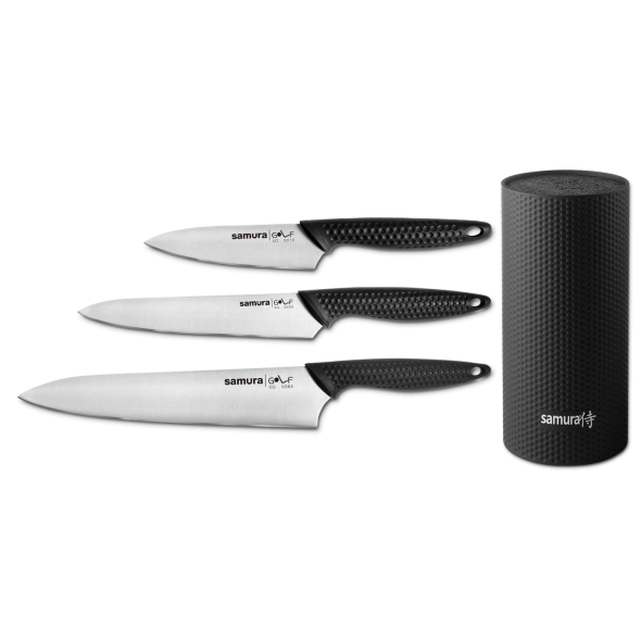 Samura GOLF Set of 3 Knives + Brush Holder