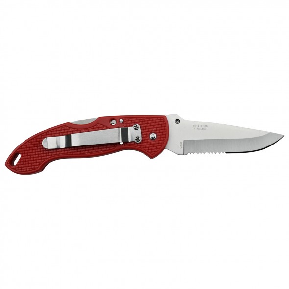 Red Lockback Folder with Serrated Blade
