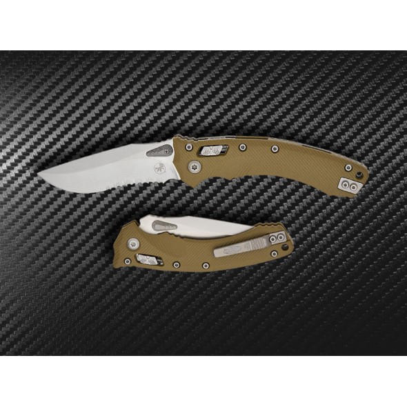 Microtech Amphibian RAM-LOK Stonewashed Serrated Fluted G10 Green