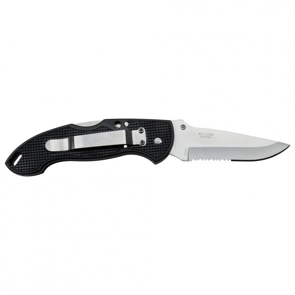 Black Lockback Folder with Serrated Blade