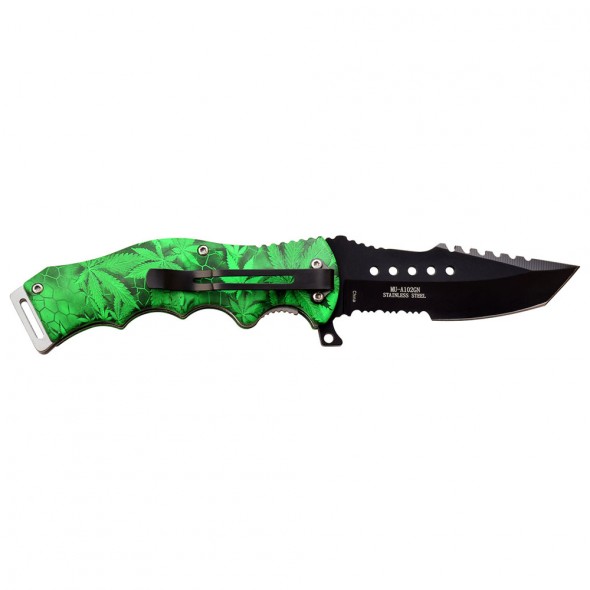Tanto Folder with Green Embossed Print Handle