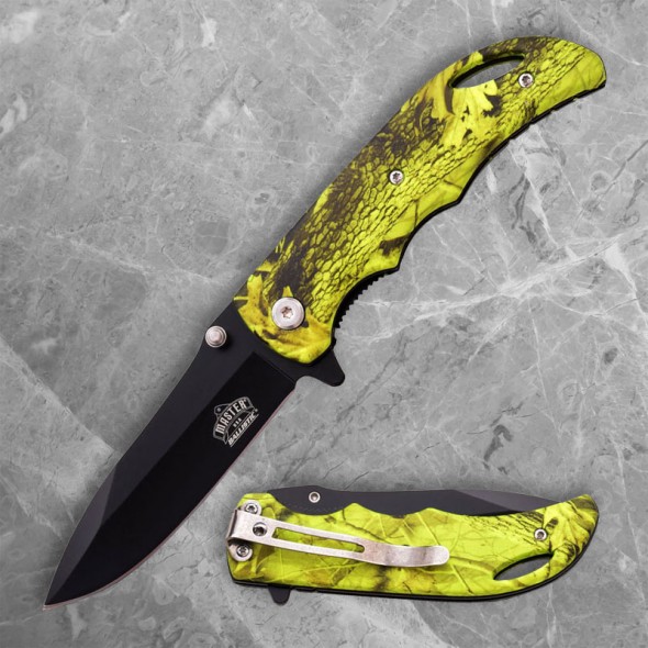 Yellow Camo Liner Lock Folder with Black Blade