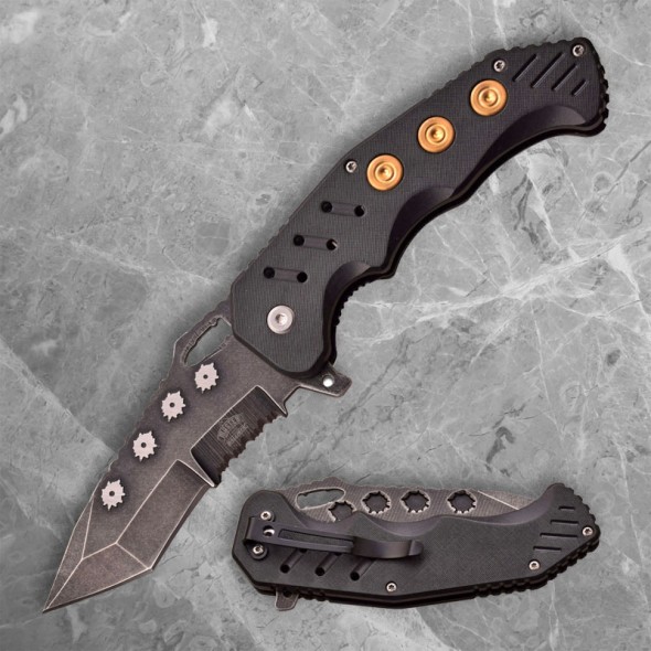 Black Liner Lock Folder with Stonewashed Tanto Blade