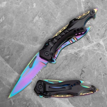 Rainbow Linerlock Folder with Black Aluminium Handle