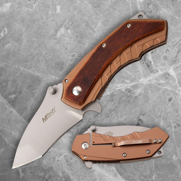 Bronze Framelock Folder with Pakkawood Overlay