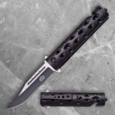 Black Liner Lock Folder with Two-Tone Serrated Blade