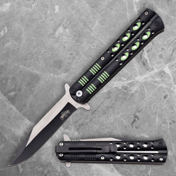 Black Green Liner Lock Folder with Two-Tone Blade
