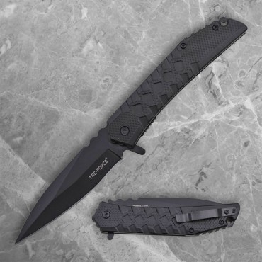 All Black Liner Lock Folder with Textured Handle