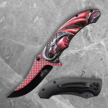 3D Red Winged Dragon Liner Lock Folder
