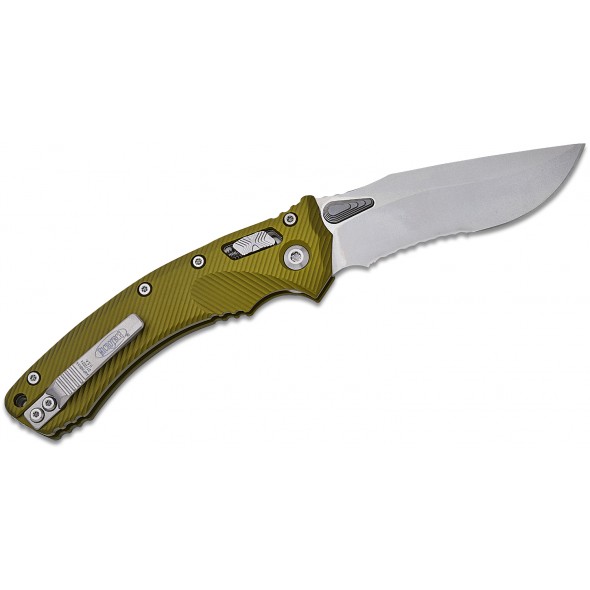 Microtech Amphibian RAM-LOK Stonewashed Serrated Fluted Aluminium OD Green