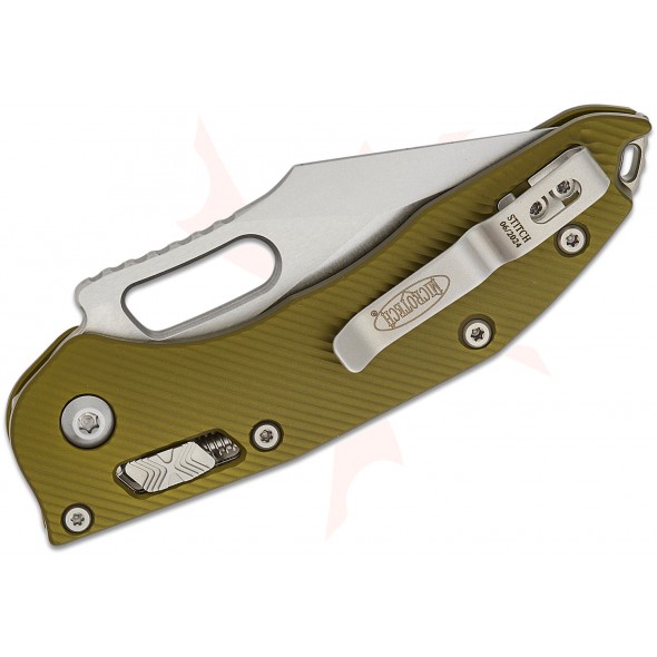 Microtech Stitch Spear Point Stonewashed Fluted Aluminium OD Green