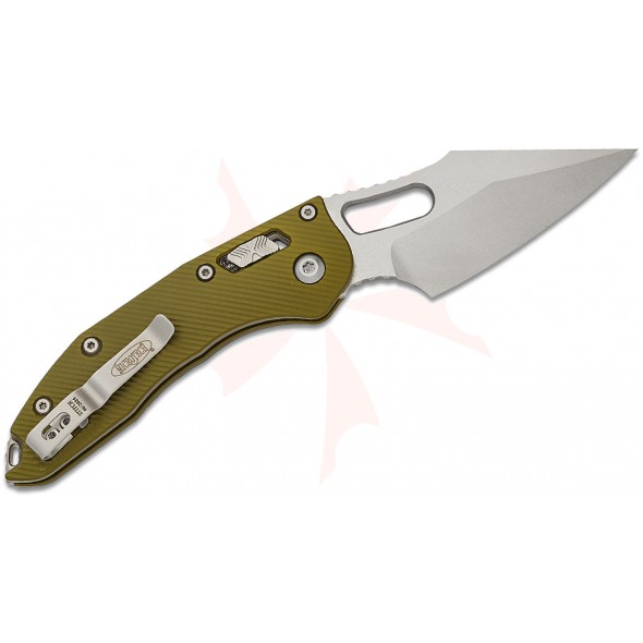 Microtech Stitch Spear Point Stonewashed Fluted Aluminium OD Green
