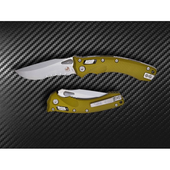 Microtech Amphibian RAM-LOK Stonewashed Serrated Fluted Aluminium OD Green
