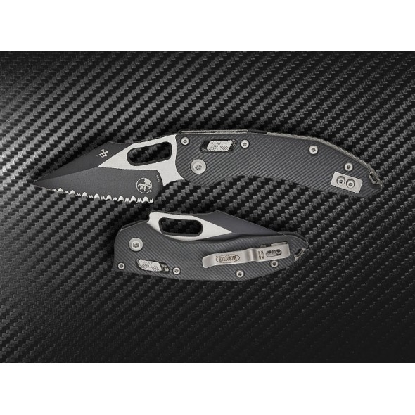 Microtech Stitch Spear Point Serrated Fluted G10 Black