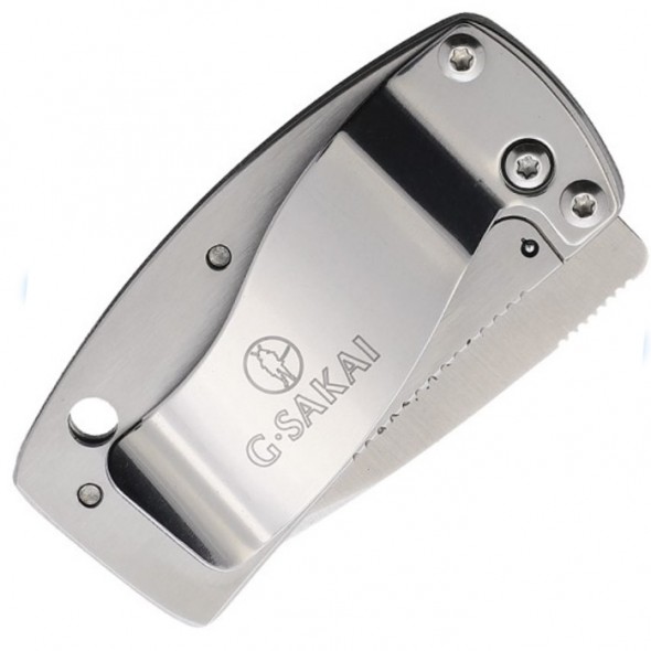G Sakai Money Clip Framelock Blue Wave Tanto