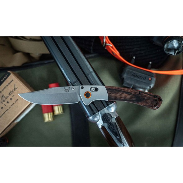 Benchmade Crooked River|Gray Aluminum & Wood|Clip-point