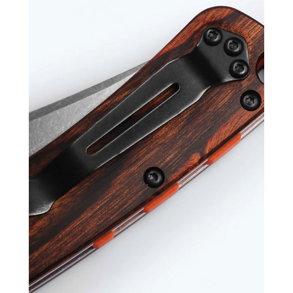 Benchmade Crooked River|Gray Aluminum & Wood|Clip-point