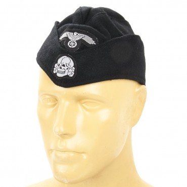 German SS Panzer Overseas Cap- Black Wool Side Cap