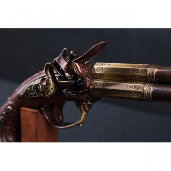 Denix 3 Barrel Flintlock Pistol, France 18th Century