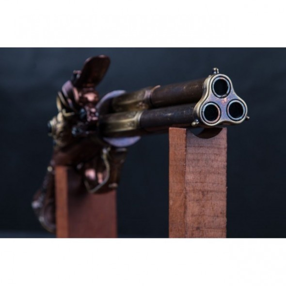 Denix 3 Barrel Flintlock Pistol, France 18th Century