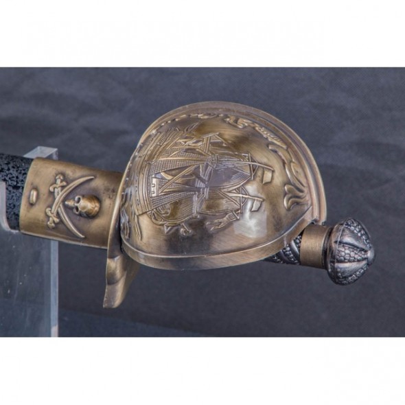 Pirate Cutlass Sword with Ship Hilt and Scabbard
